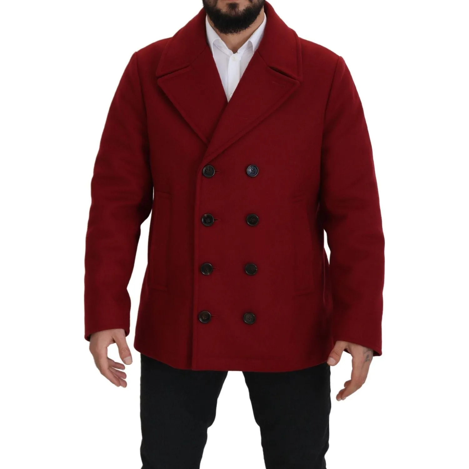 Dolce & Gabbana Elegant Red Double Breasted Wool Jacket