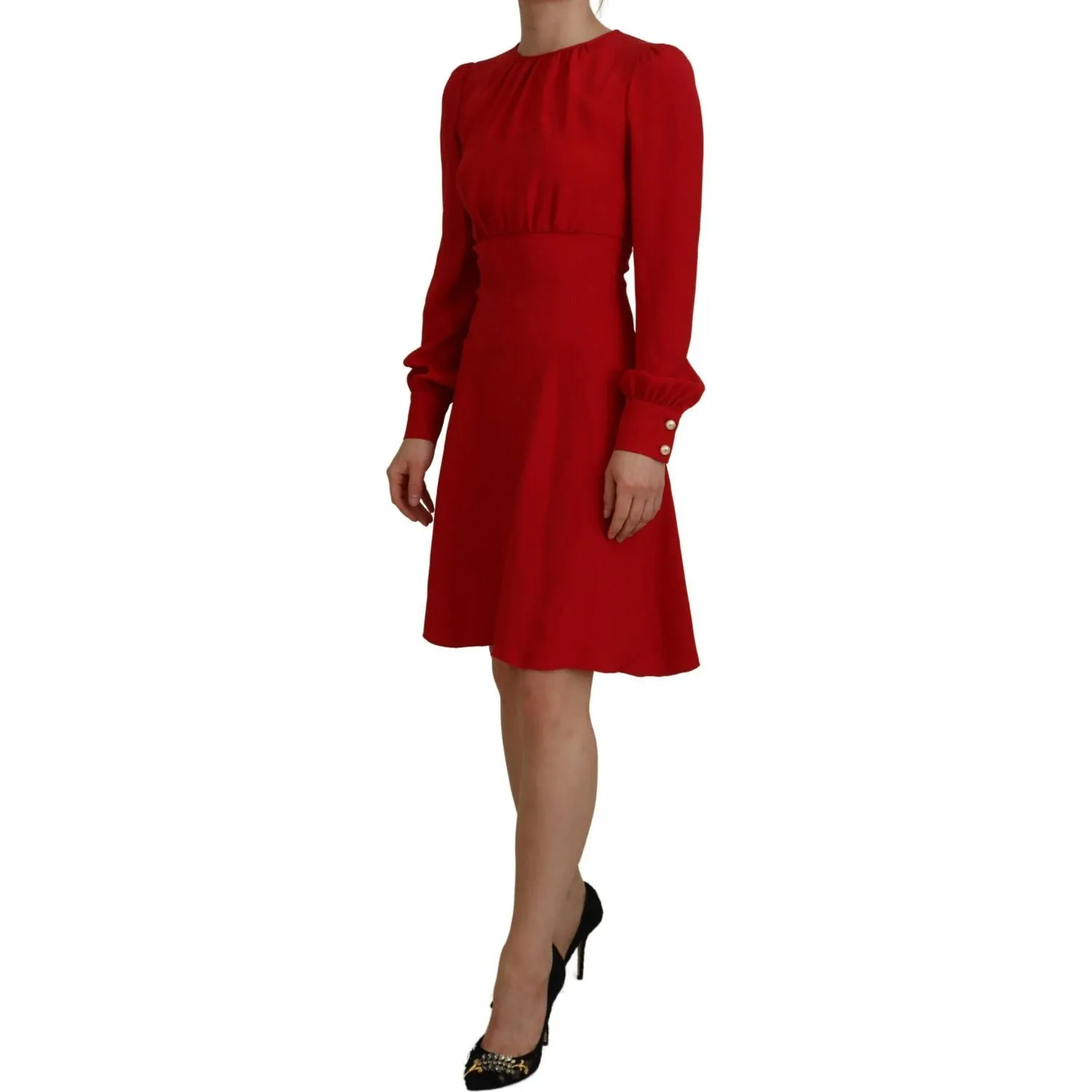 Dolce & Gabbana Elegant Red Silk A-Line Knee Length Dress