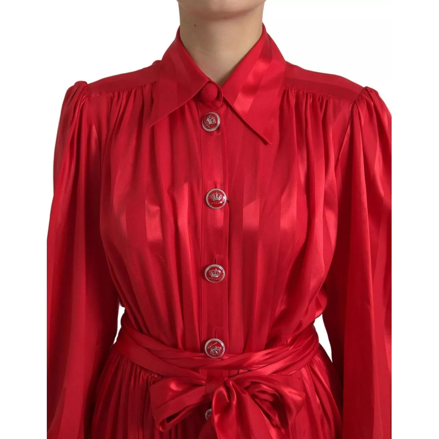 Dolce & Gabbana Elegant Red Silk Midi Dress with Button Detail