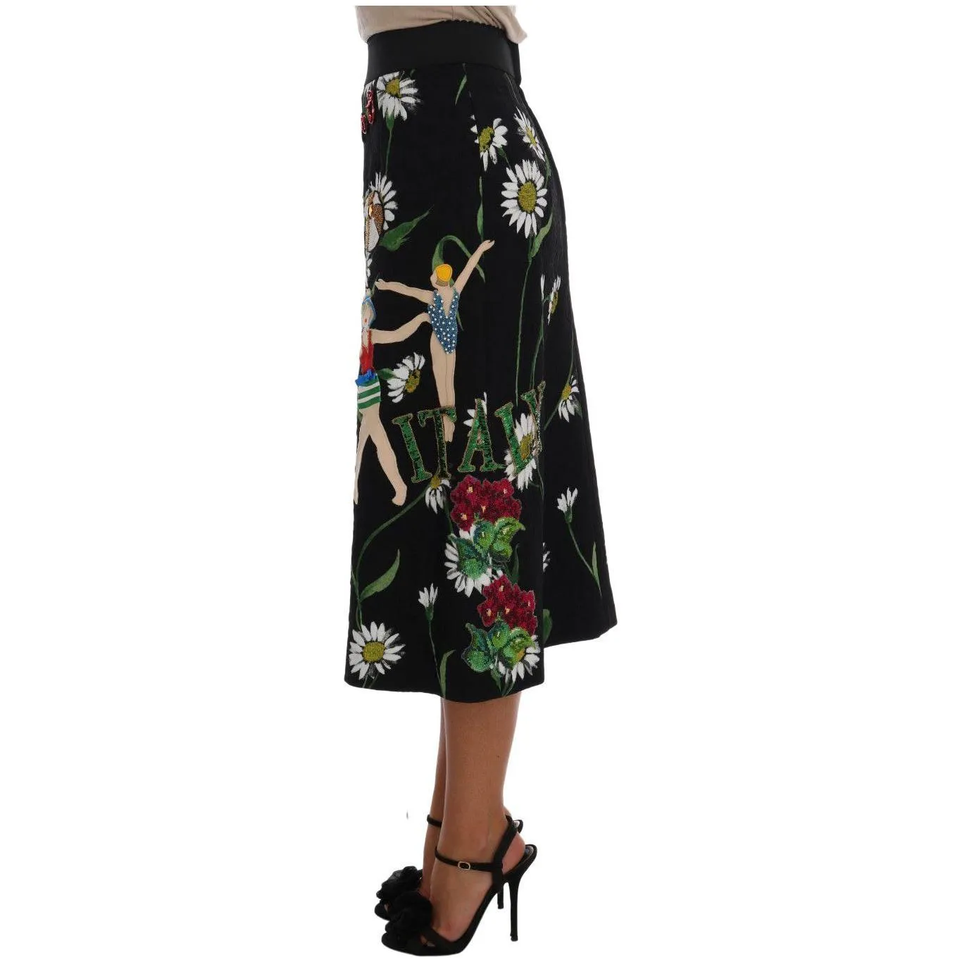 Dolce & Gabbana Embellished A-Line Mid-Calf Skirt