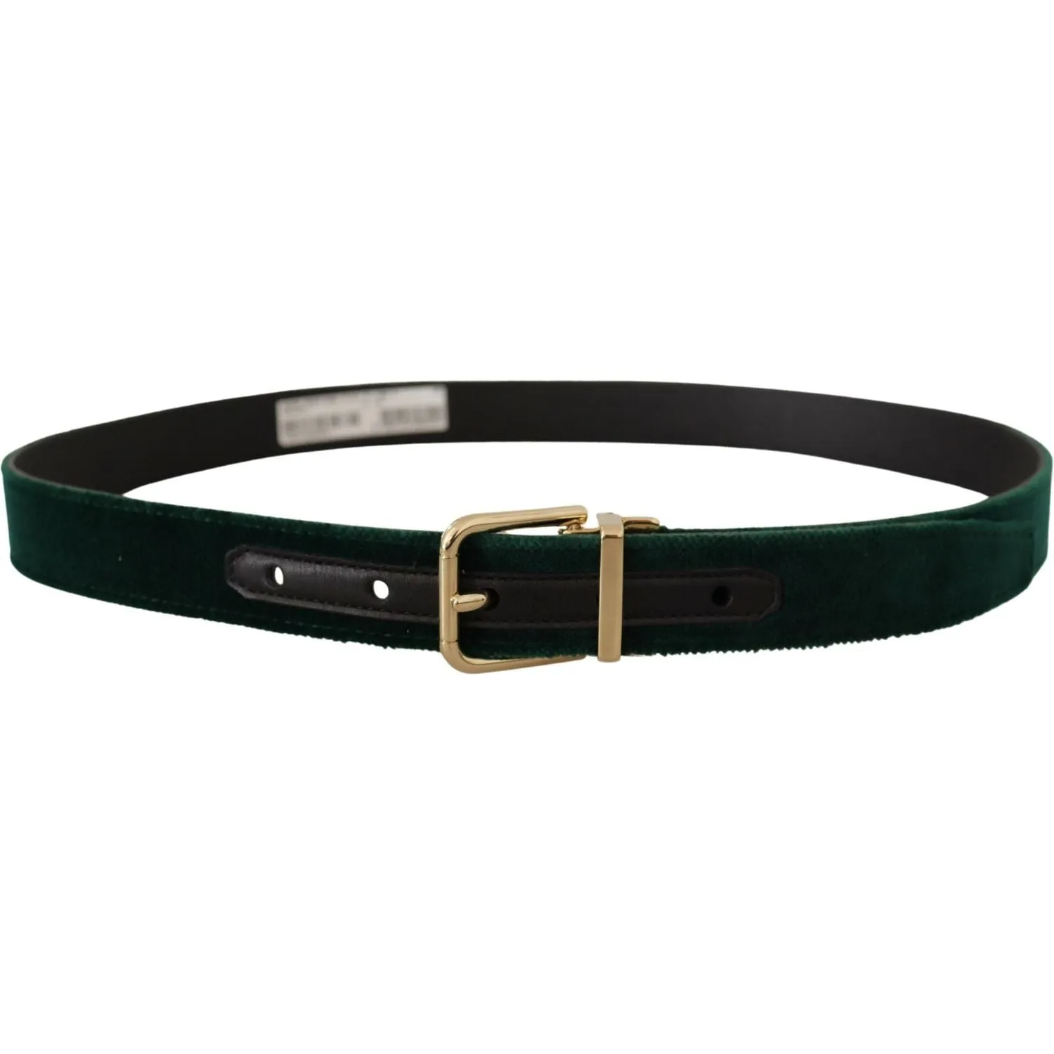 Dolce & Gabbana Emerald Velvet Designer Belt with Golden Buckle