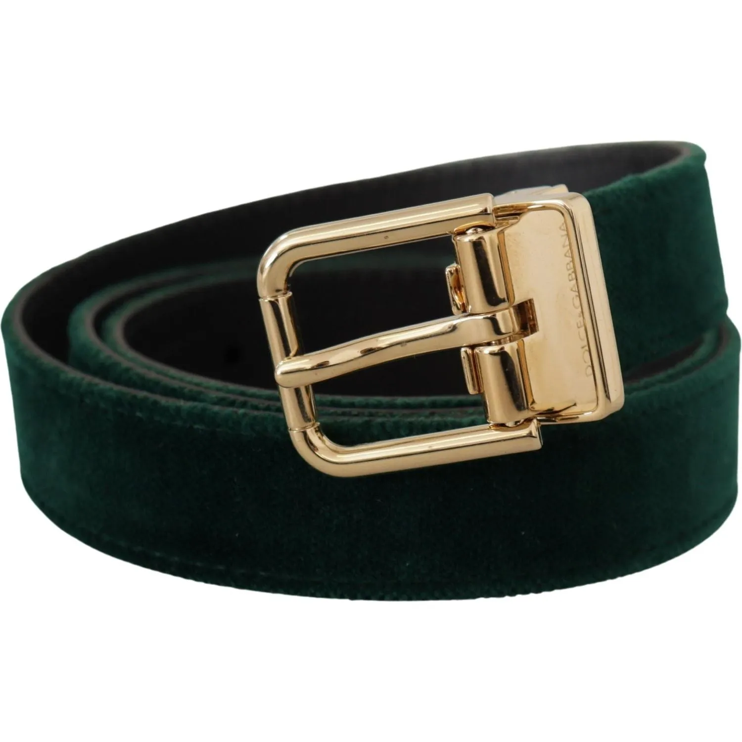 Dolce & Gabbana Emerald Velvet Designer Belt with Golden Buckle