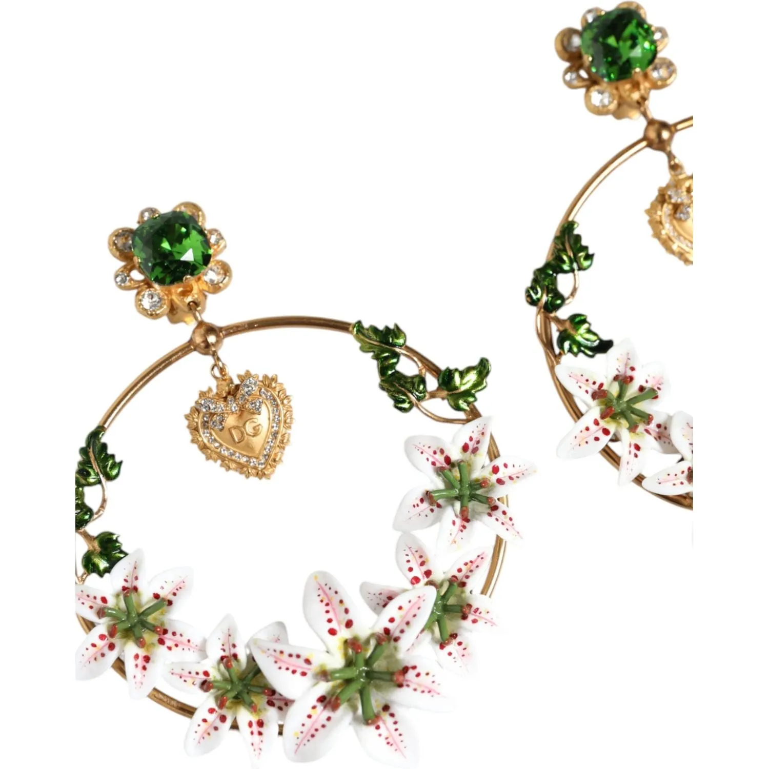 Dolce & Gabbana Gold Tone Brass Crystals Lily Resin Devotion Earrings