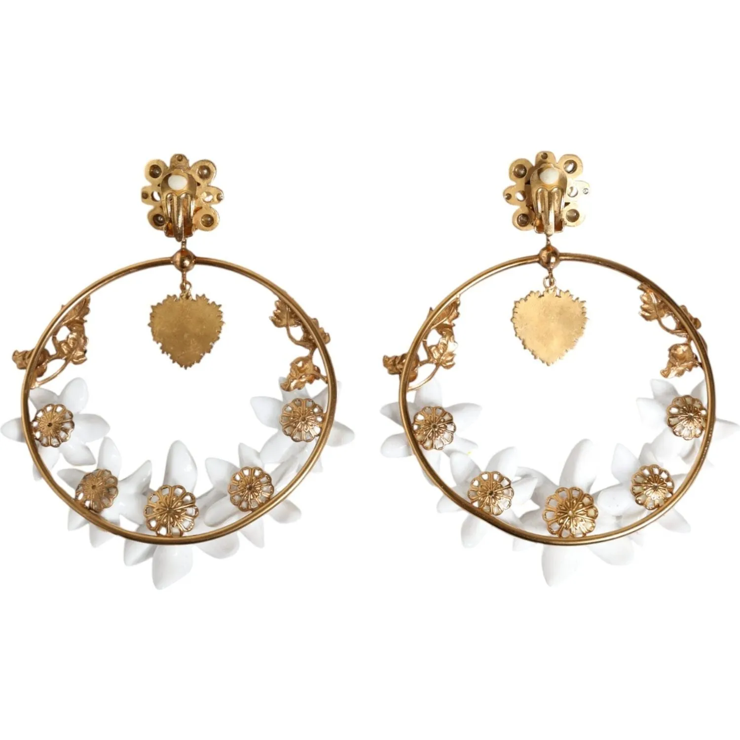 Dolce & Gabbana Gold Tone Brass Crystals Lily Resin Devotion Earrings