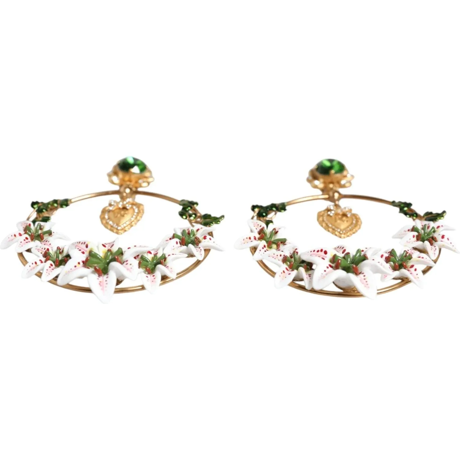 Dolce & Gabbana Gold Tone Brass Crystals Lily Resin Devotion Earrings