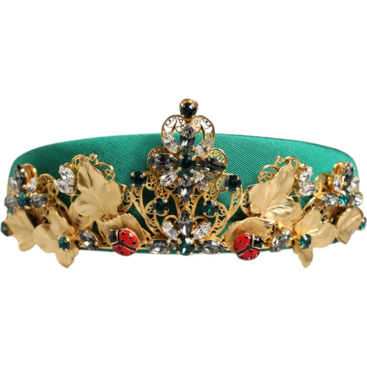 Dolce & Gabbana Green Silk Crystal Embellished Tiara Headband Crown Diadem