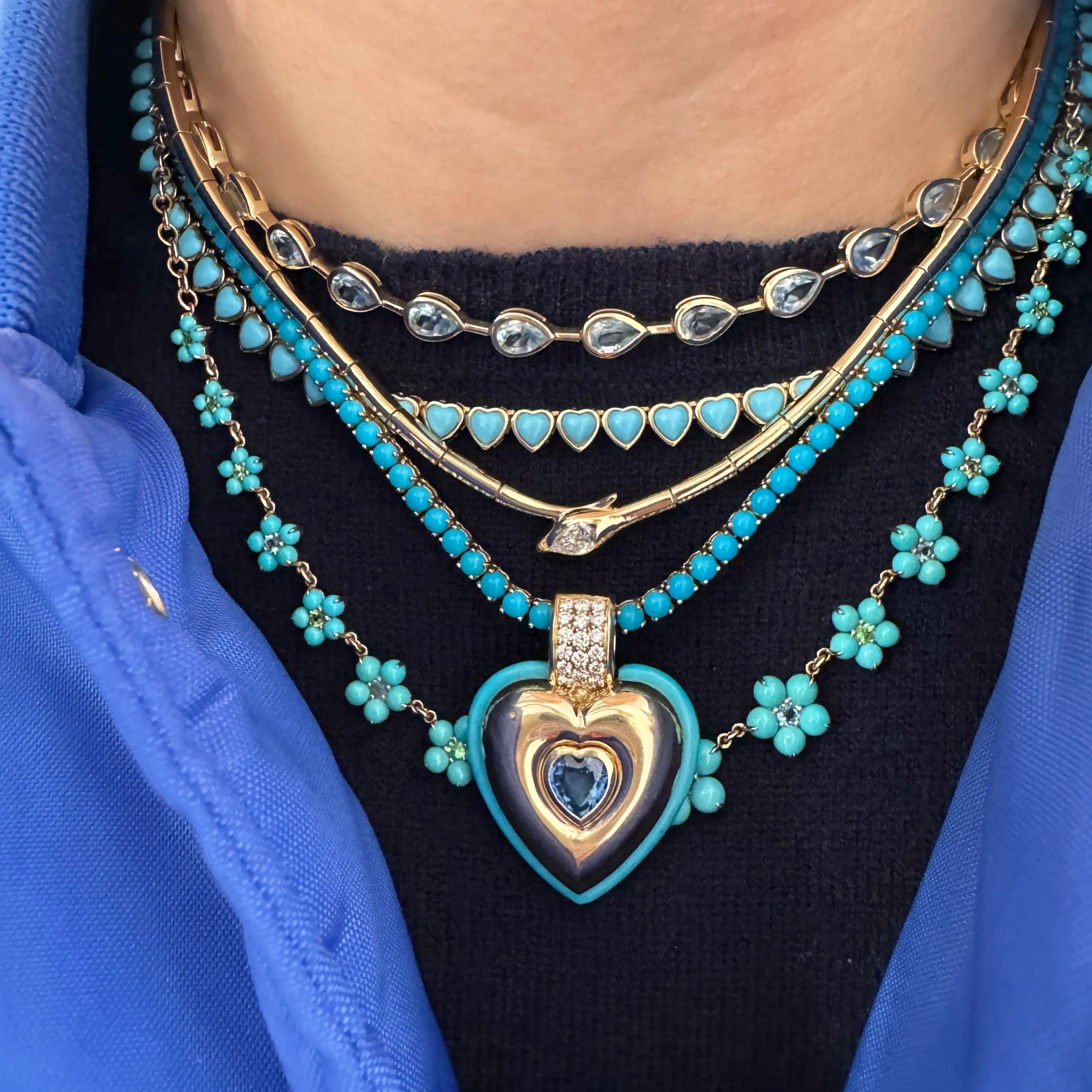 East West Blue Topaz Teardrop Collar Necklace