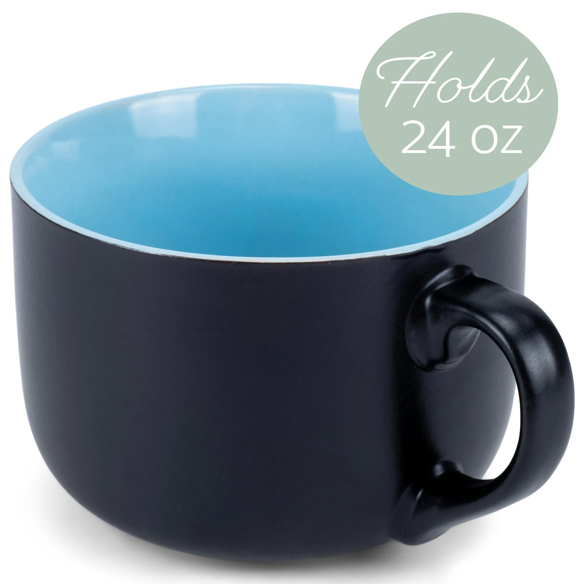 Elanze Designs Large Color Pop 24 ounce Ceramic Jumbo Soup Mugs Set of 4, Blue Green White