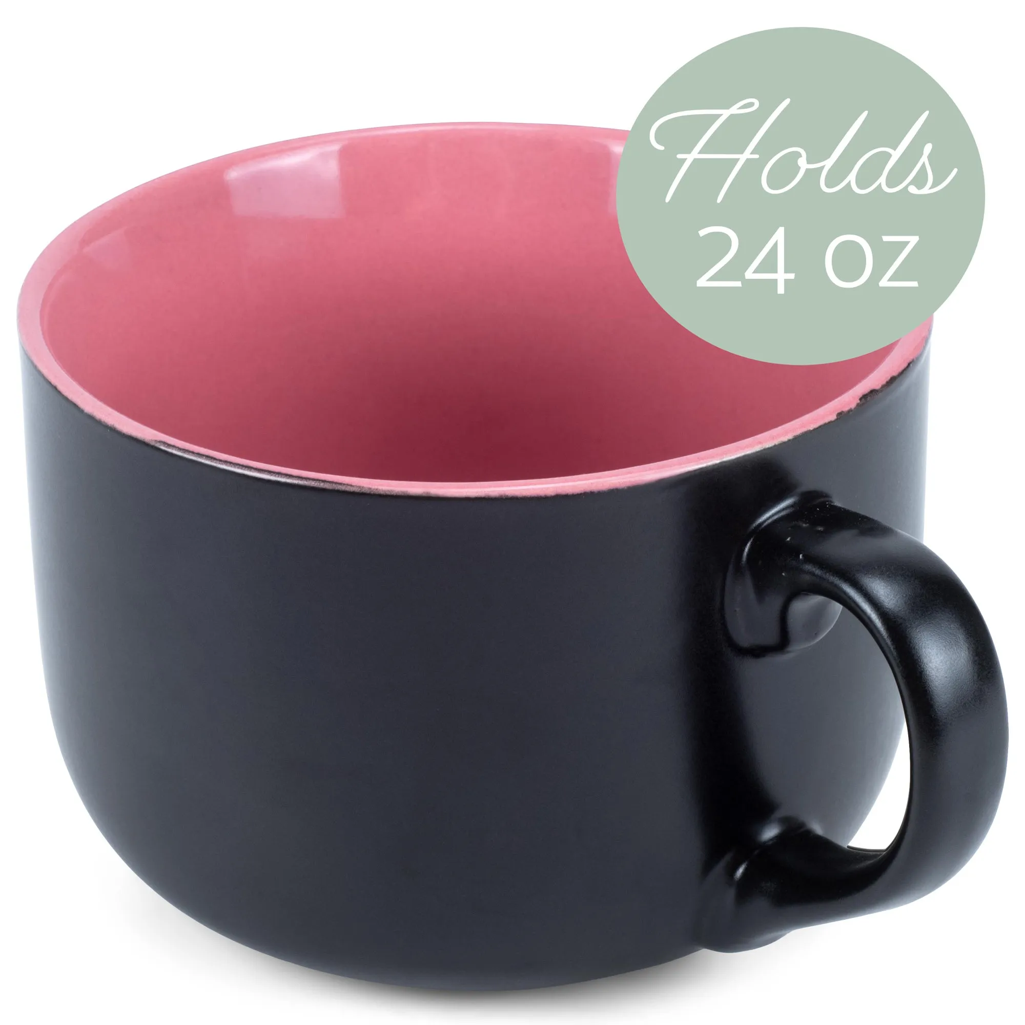 Elanze Designs Large Color Pop 24 ounce Ceramic Jumbo Soup Mugs Set of 4, Pink