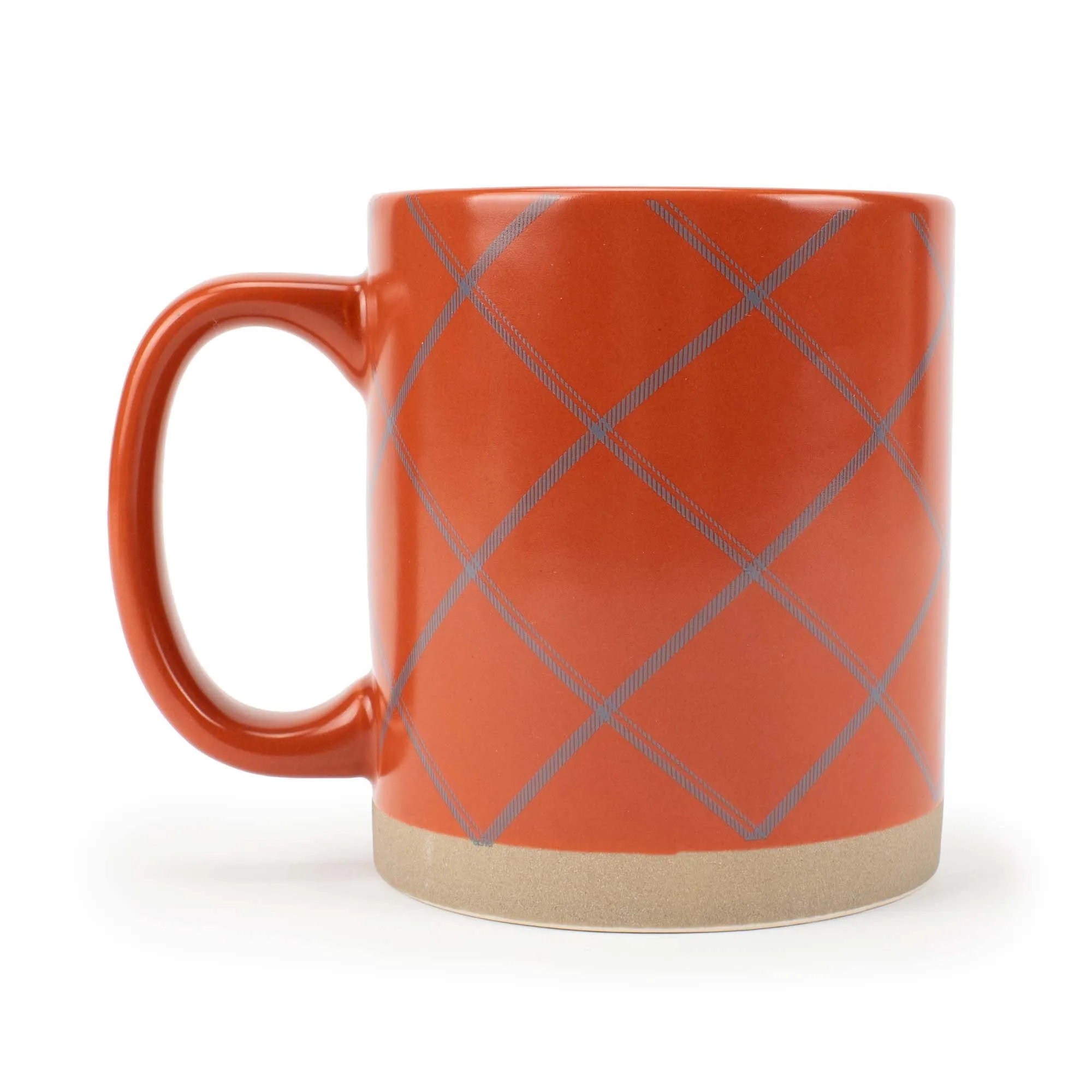 Elanze Designs Modern Plaid Raw Clay Bottom Orange 13 ounce Ceramic Coffee Mugs Set of 4