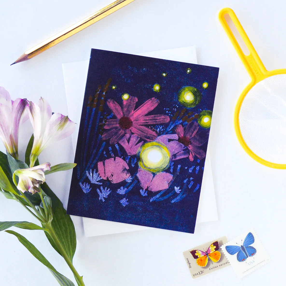 Fireflies Indigo Printed Card