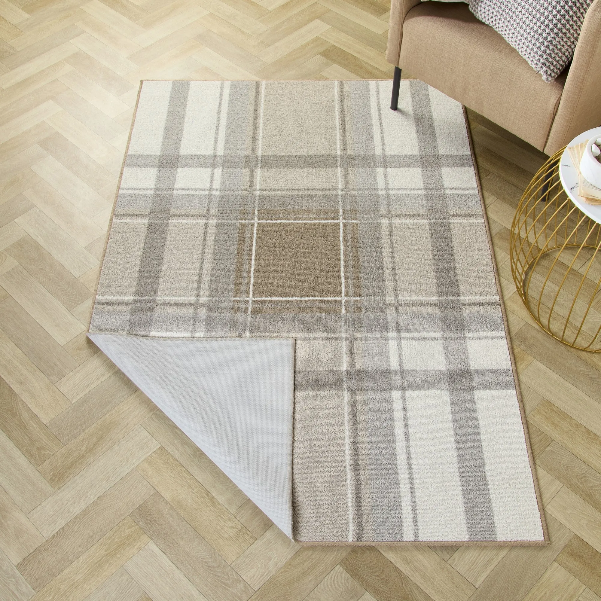 Fusion Balmoral Check Washable Rug - Natural