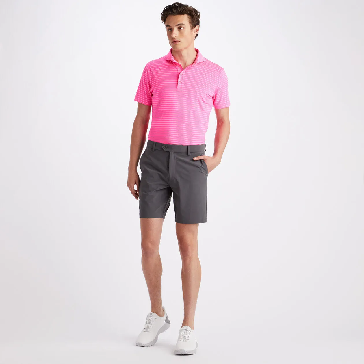 G/fore Clube Stripe Tech Jersey Golf Shirt - Knockout Pink