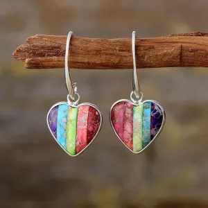 Giiny Chakra Jasper Hearts Drop Earrings