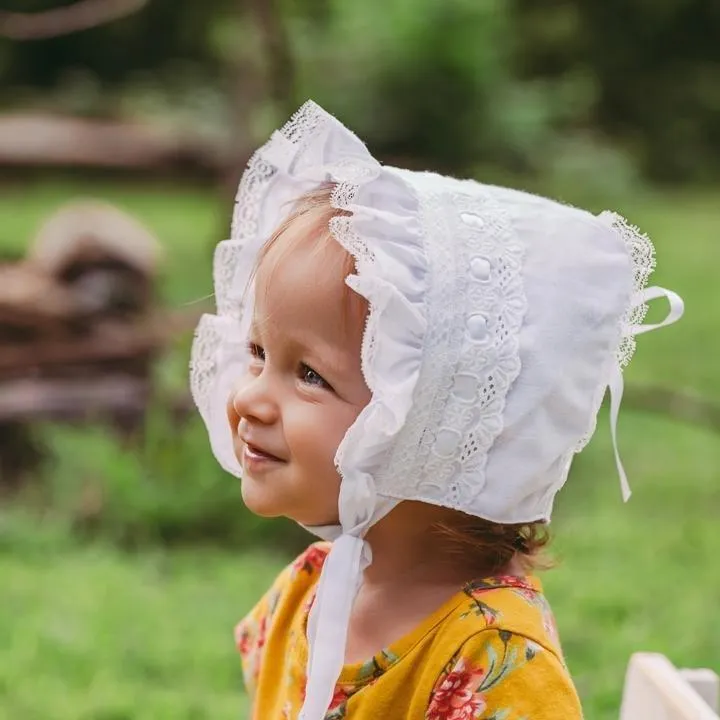 Girls White Ribbon Bonnet for Infants & Toddlers