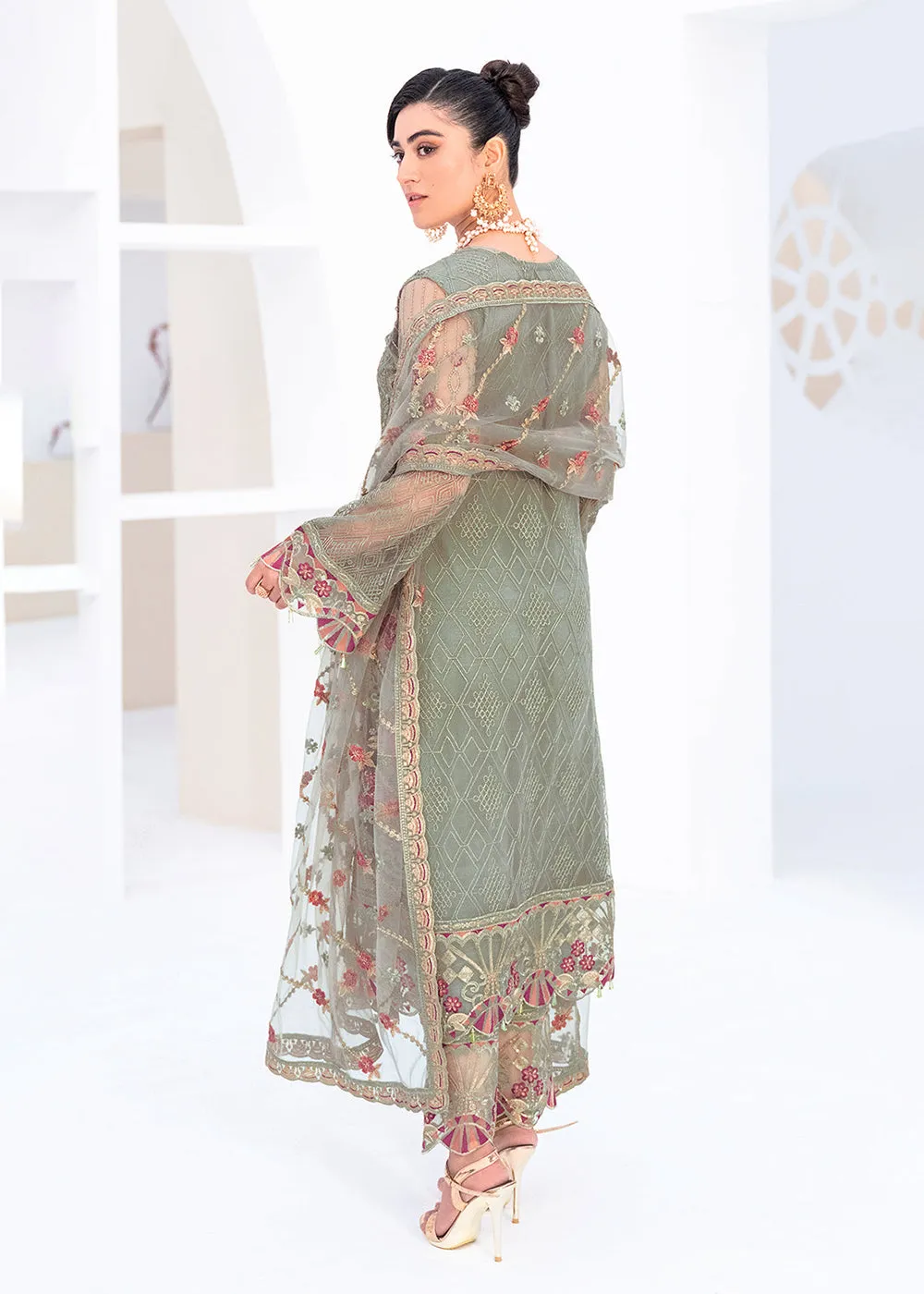 Green Net Embroidered Suit - Ramsha Minhal Collection Vol 8 - #M-802