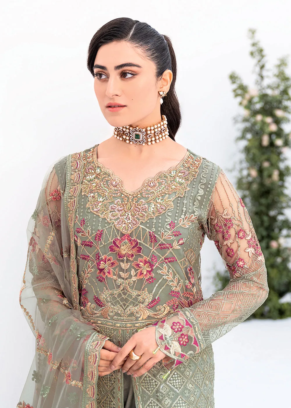 Green Net Embroidered Suit - Ramsha Minhal Collection Vol 8 - #M-802