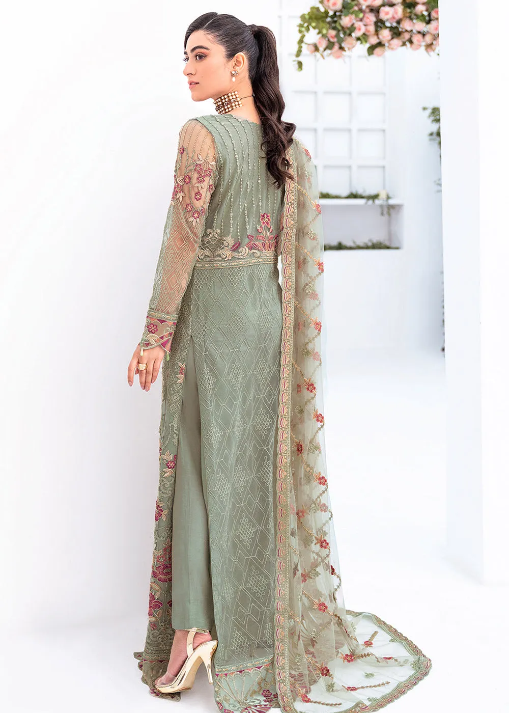 Green Net Embroidered Suit - Ramsha Minhal Collection Vol 8 - #M-802