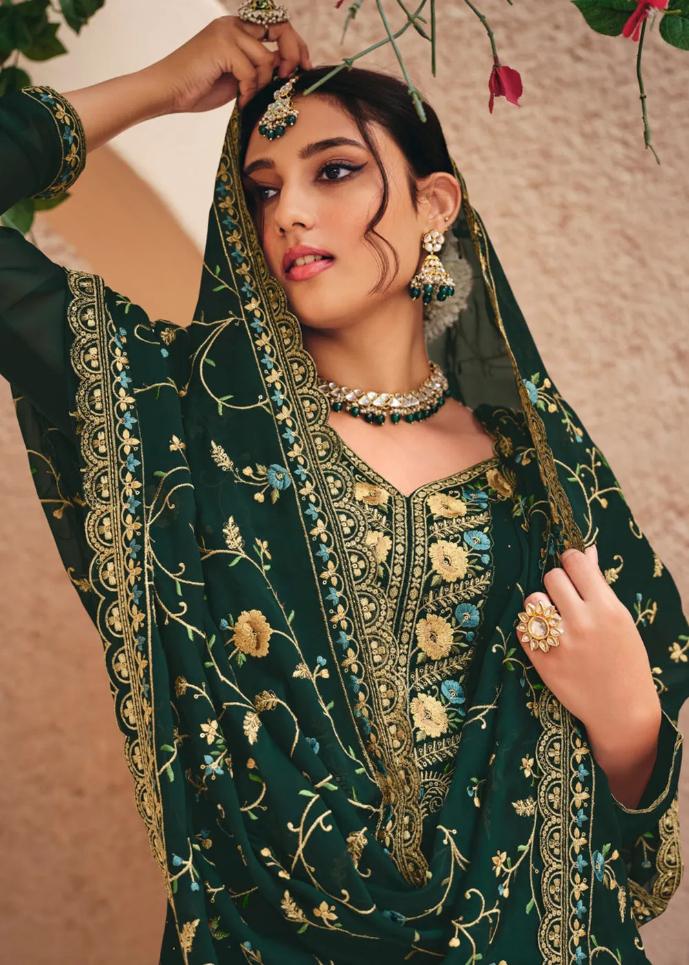 Green Swarovski Work & Embroidered Eid Wear Salwar Suit