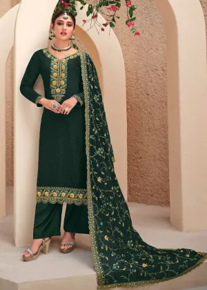 Green Swarovski Work & Embroidered Eid Wear Salwar Suit