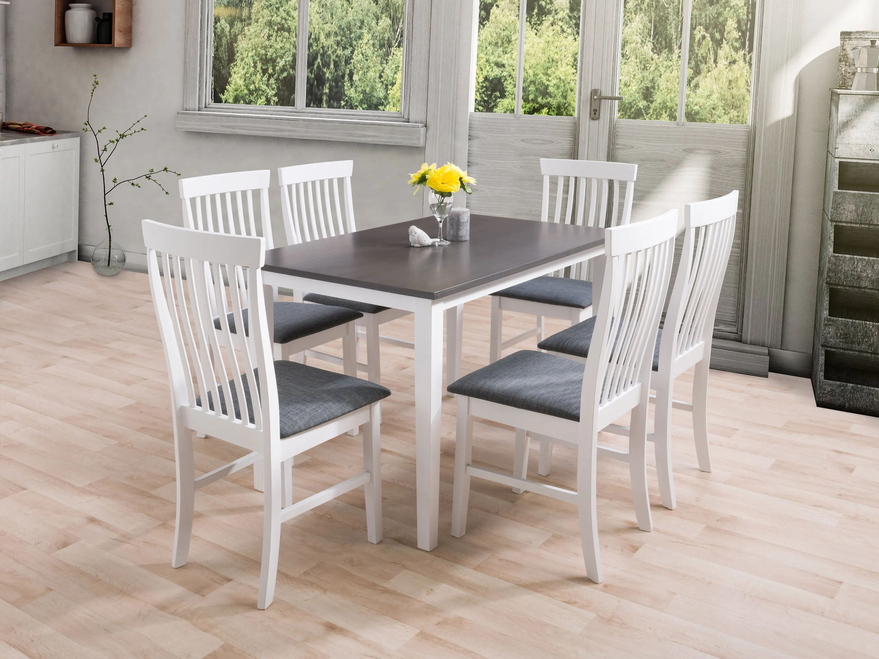 Grey and White Dining Set, 7pc