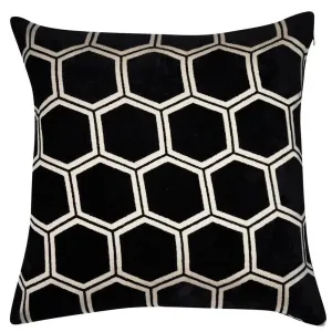 Large Hexagonal Cut Velvet Cushion - Black