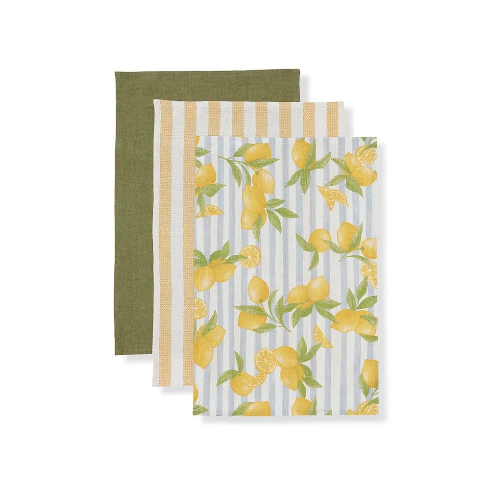 Madras Link Lemon Stripe Tea Towel Set 3 Piece