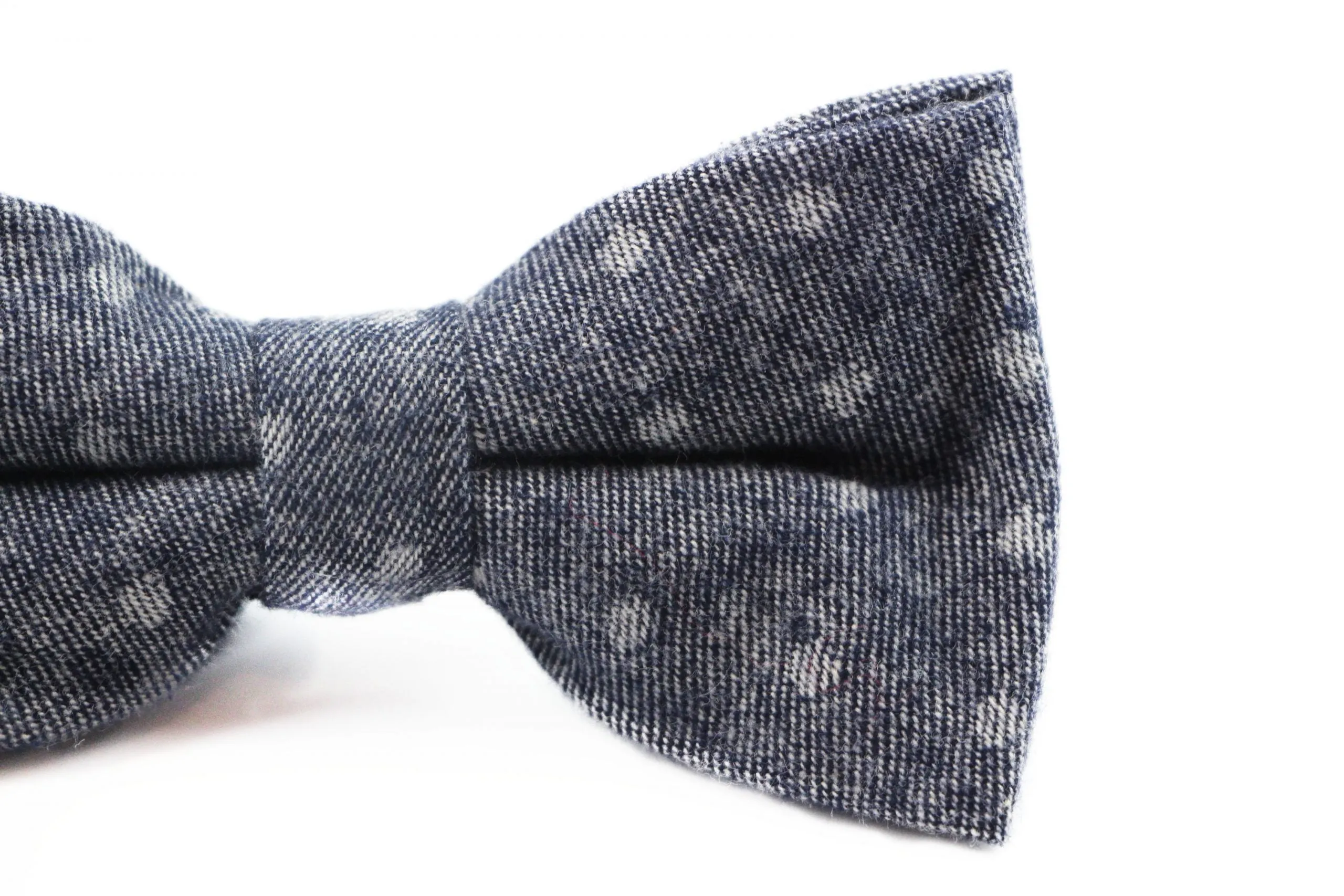 Mens Blue Denim With White Dots Cotton Bow Tie & Pocket Square Set