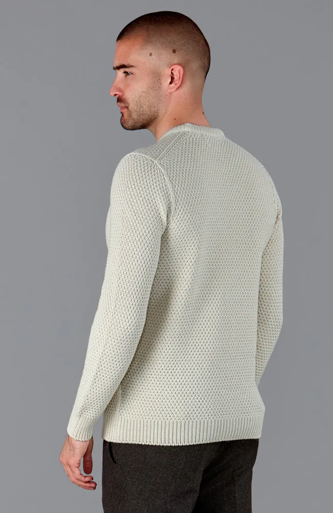 Mens Chunky Merino Moss Stitch Fisherman Jumper