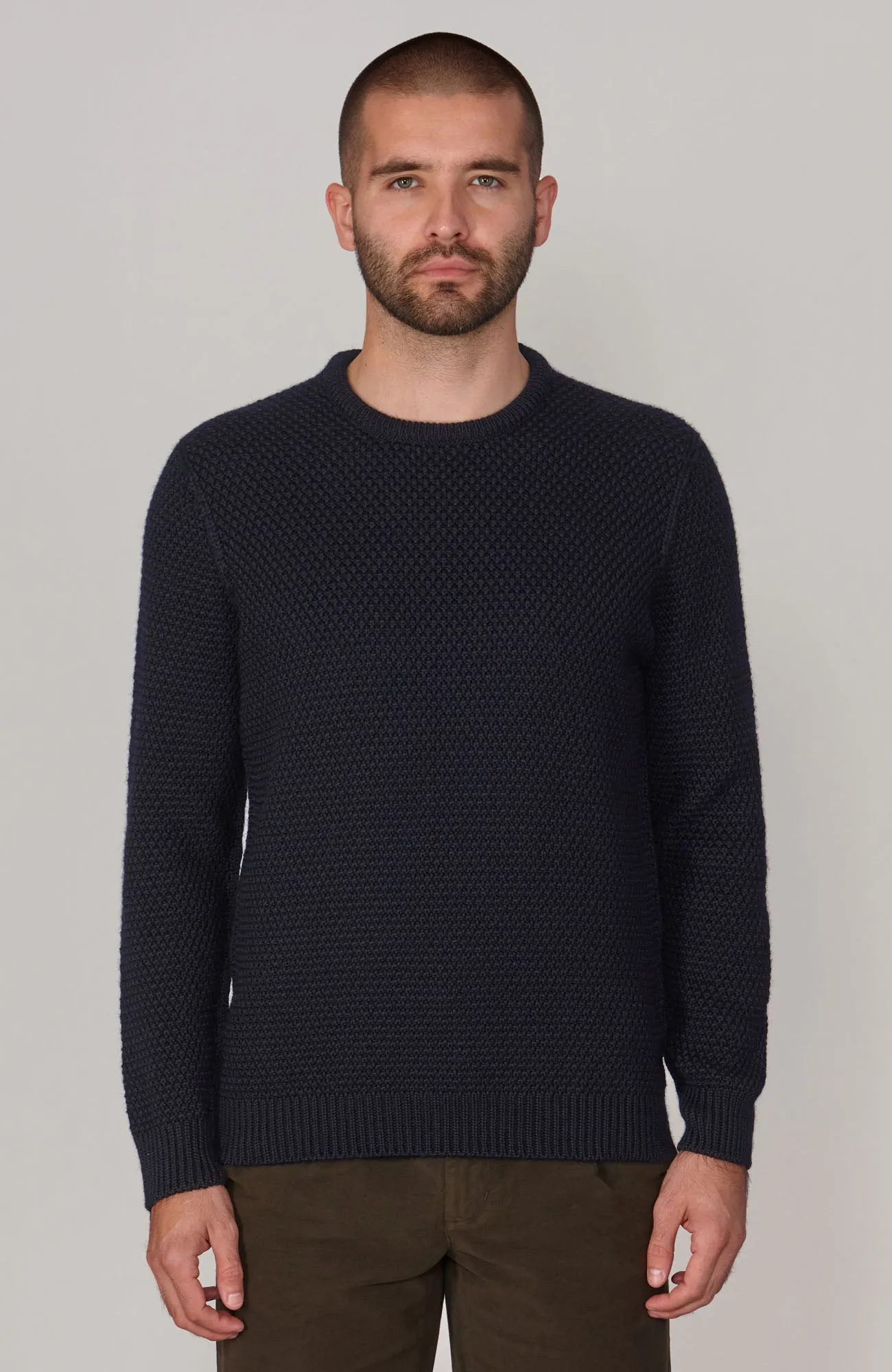 Mens Chunky Merino Moss Stitch Fisherman Jumper