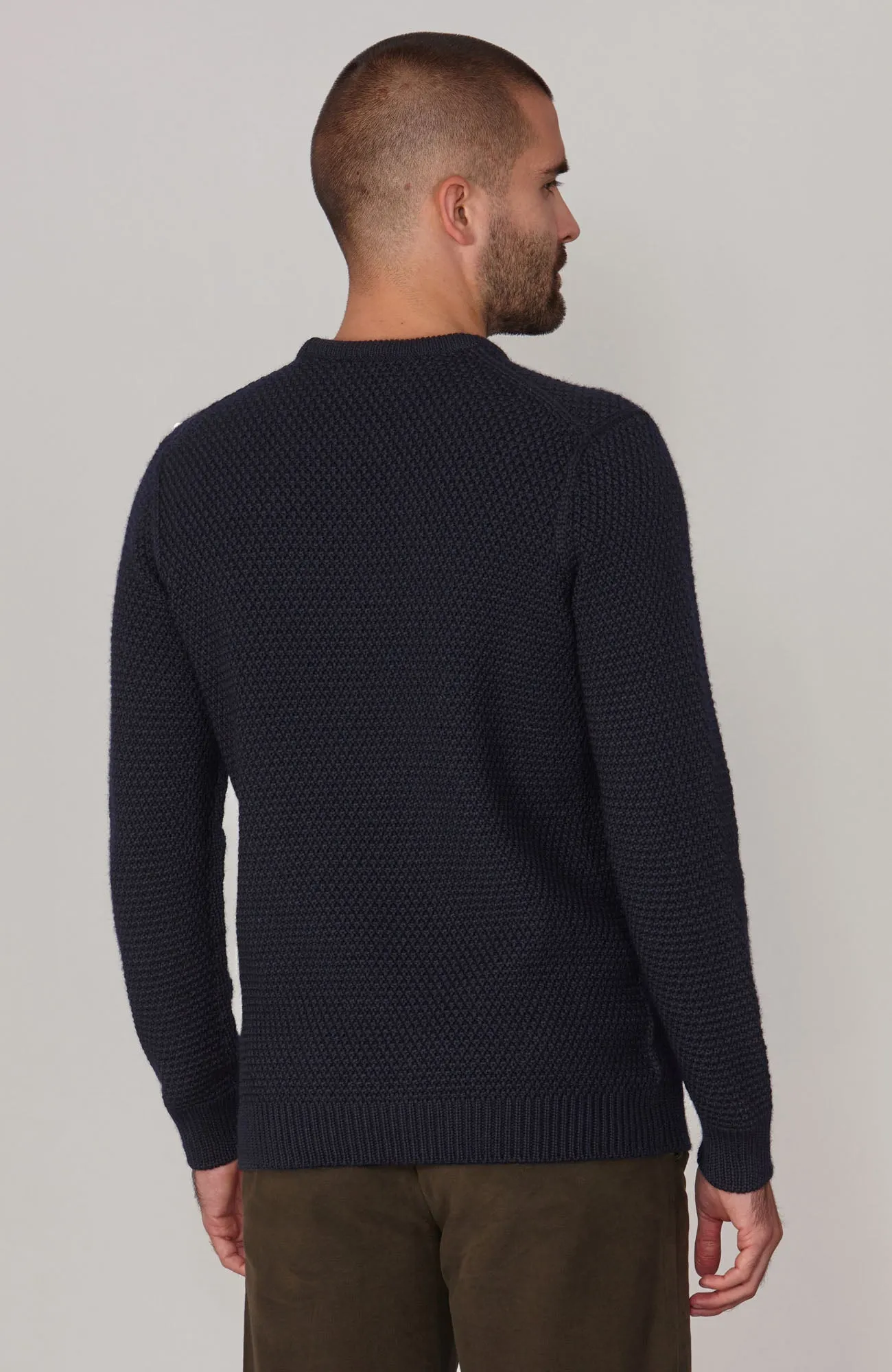 Mens Chunky Merino Moss Stitch Fisherman Jumper