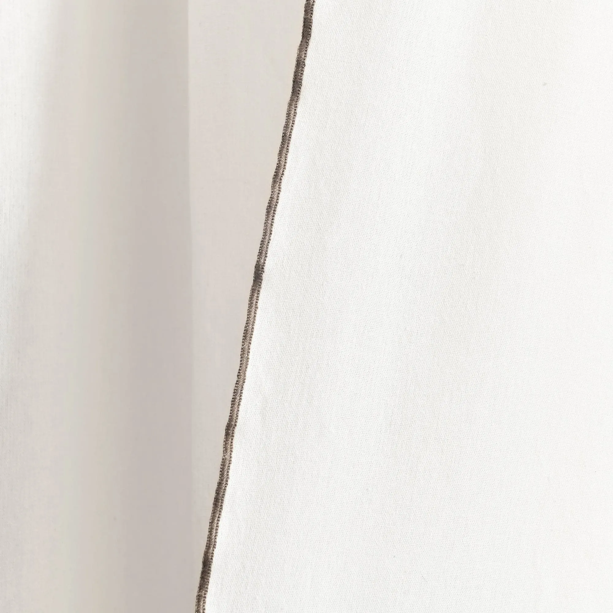 Modern Faux Linen Embroidered Edge With Attached Valance Window Curtain Panel Set