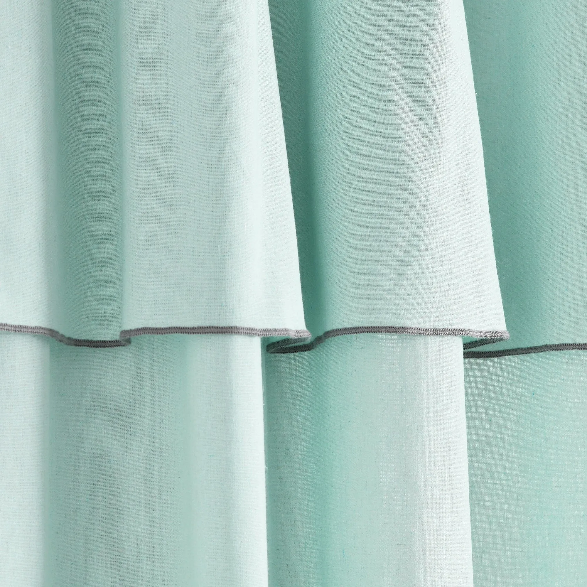 Modern Faux Linen Embroidered Edge With Attached Valance Window Curtain Panel Set