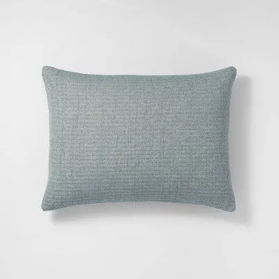 New - Casaluna Pillow Sham Cotton Jacquard Reversible Textured, Dark Teal Blue, King