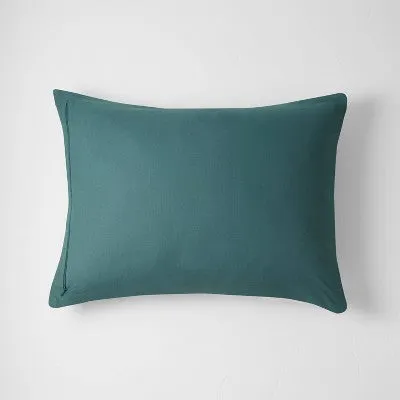 New - Casaluna Pillow Sham Cotton Jacquard Reversible Textured, Dark Teal Blue, King