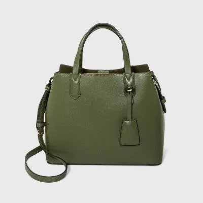 New - Triple Compartment Satchel Handbag - A New Day Olive Green