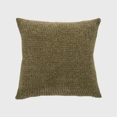 Open Box - 20"x20" Oversize Chenille Shiny Waffle Knit Square Throw Pillow Green - Evergrace