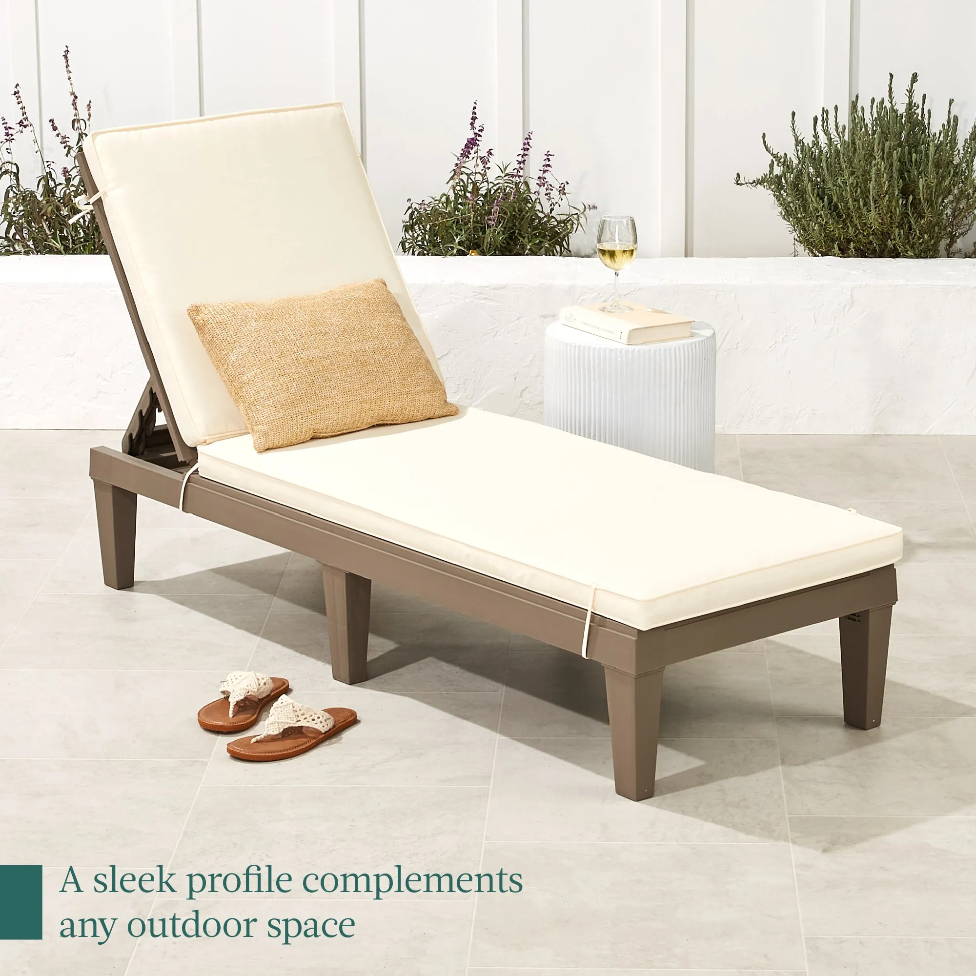 Outdoor Patio Lounge Chair, Resin Chaise Lounger w/ Seat Cushion, 5 Positions