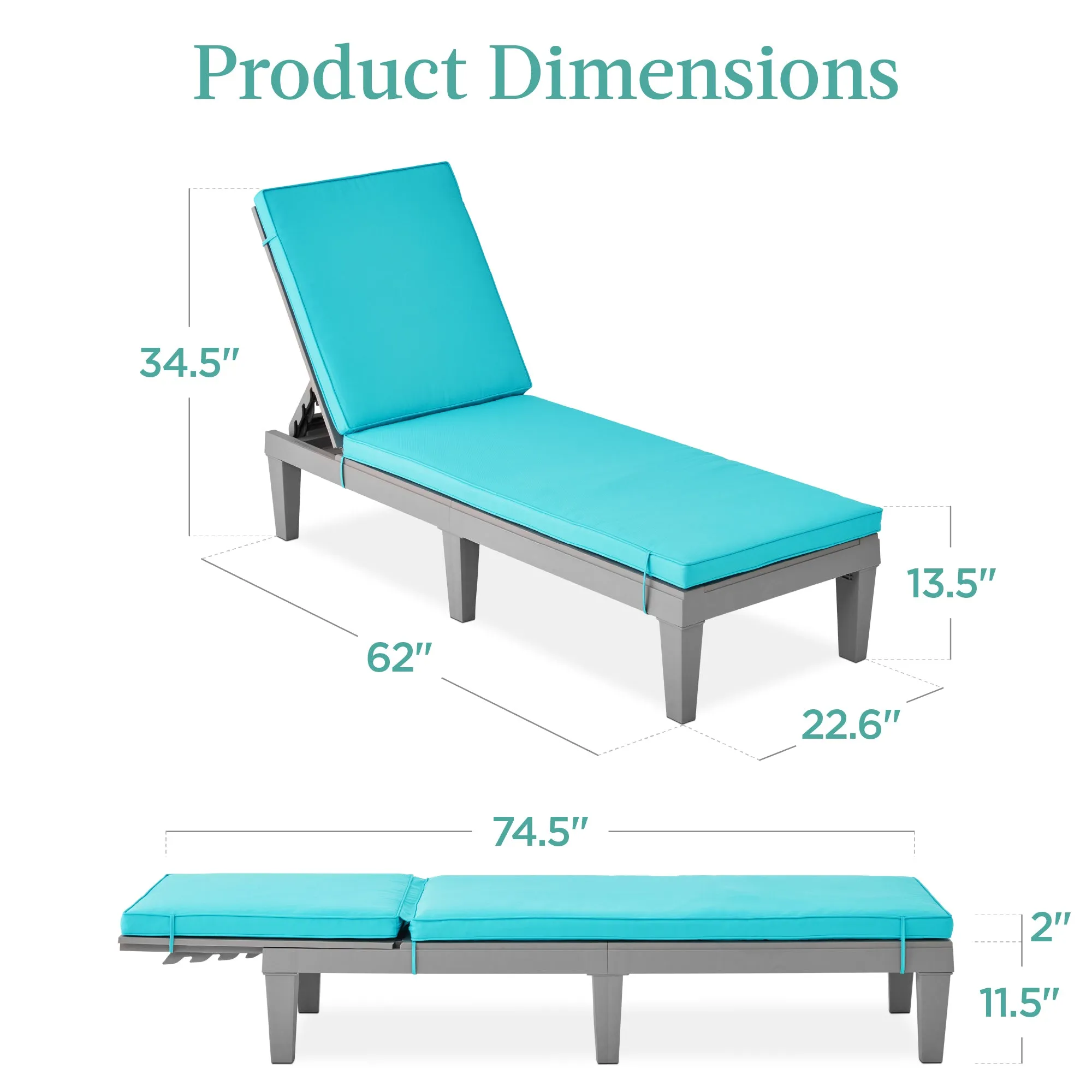 Outdoor Patio Lounge Chair, Resin Chaise Lounger w/ Seat Cushion, 5 Positions