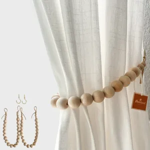 Pack of 2 Boho Curtain Tiebacks, Wood Bead Curtain holdbacks, Curtain Pull Backs