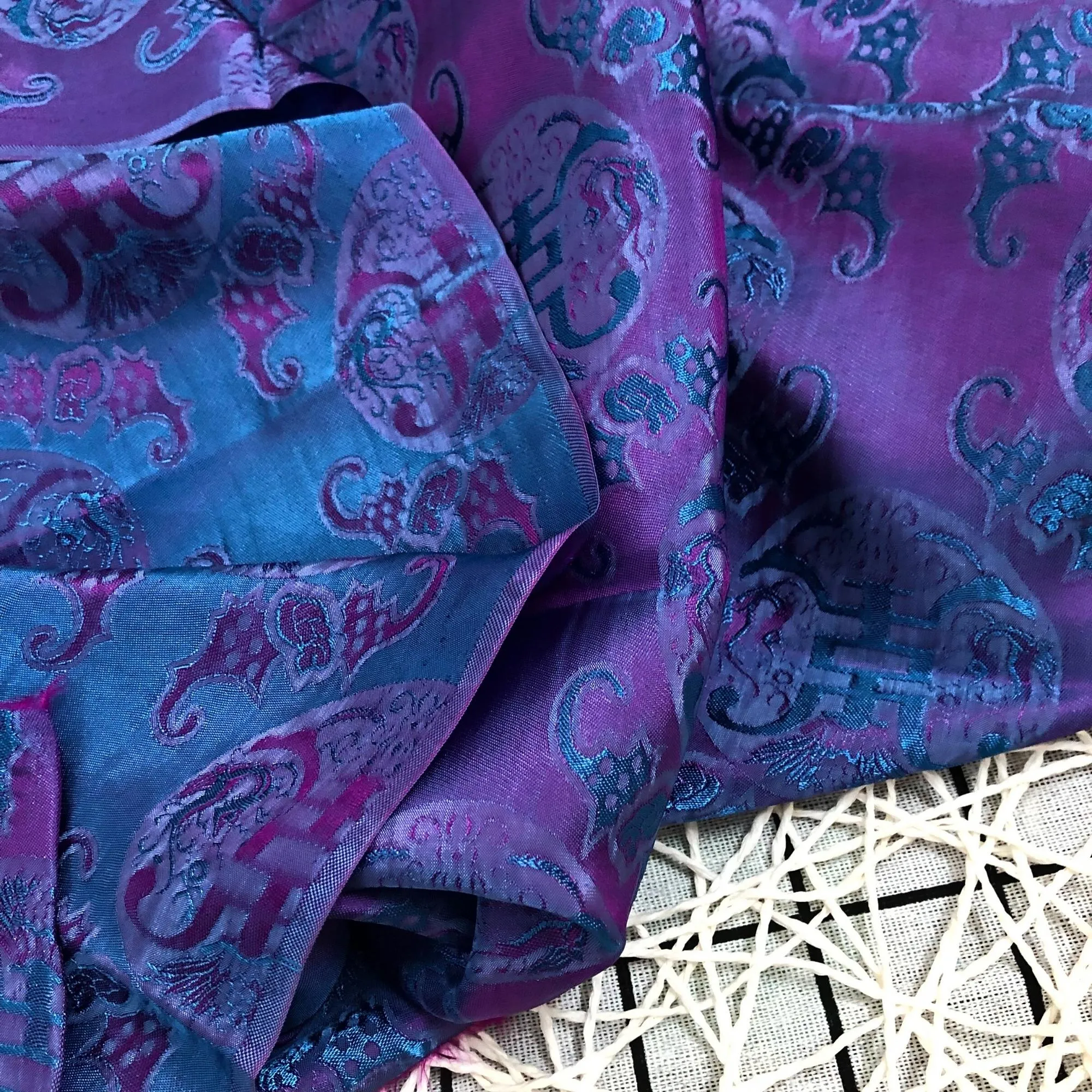 PATTERN MULBERRY SILK fabric by the yard - Purple pattern silk - Handmade fabric – Dress making – Silk for sewing - Gift for her