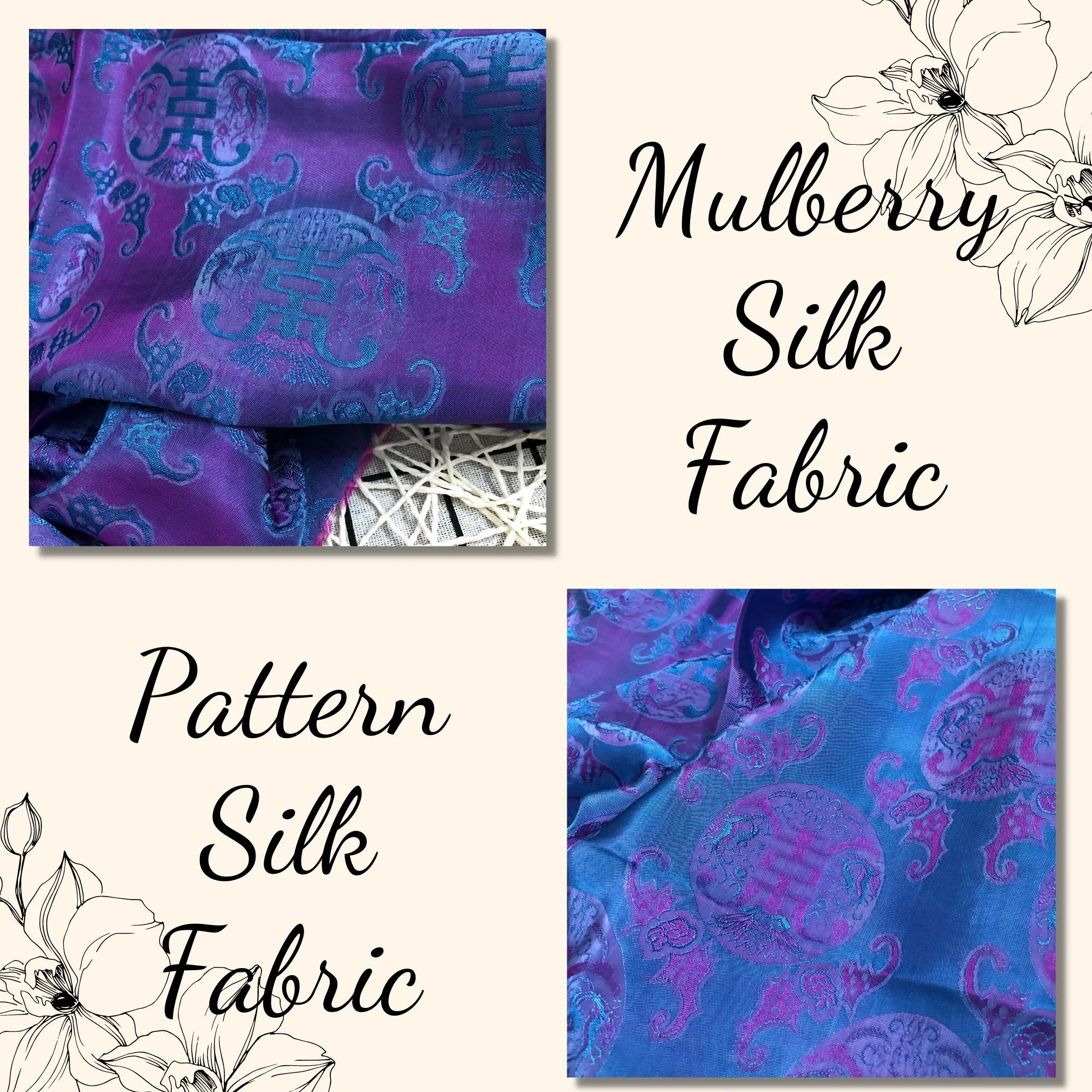 PATTERN MULBERRY SILK fabric by the yard - Purple pattern silk - Handmade fabric – Dress making – Silk for sewing - Gift for her