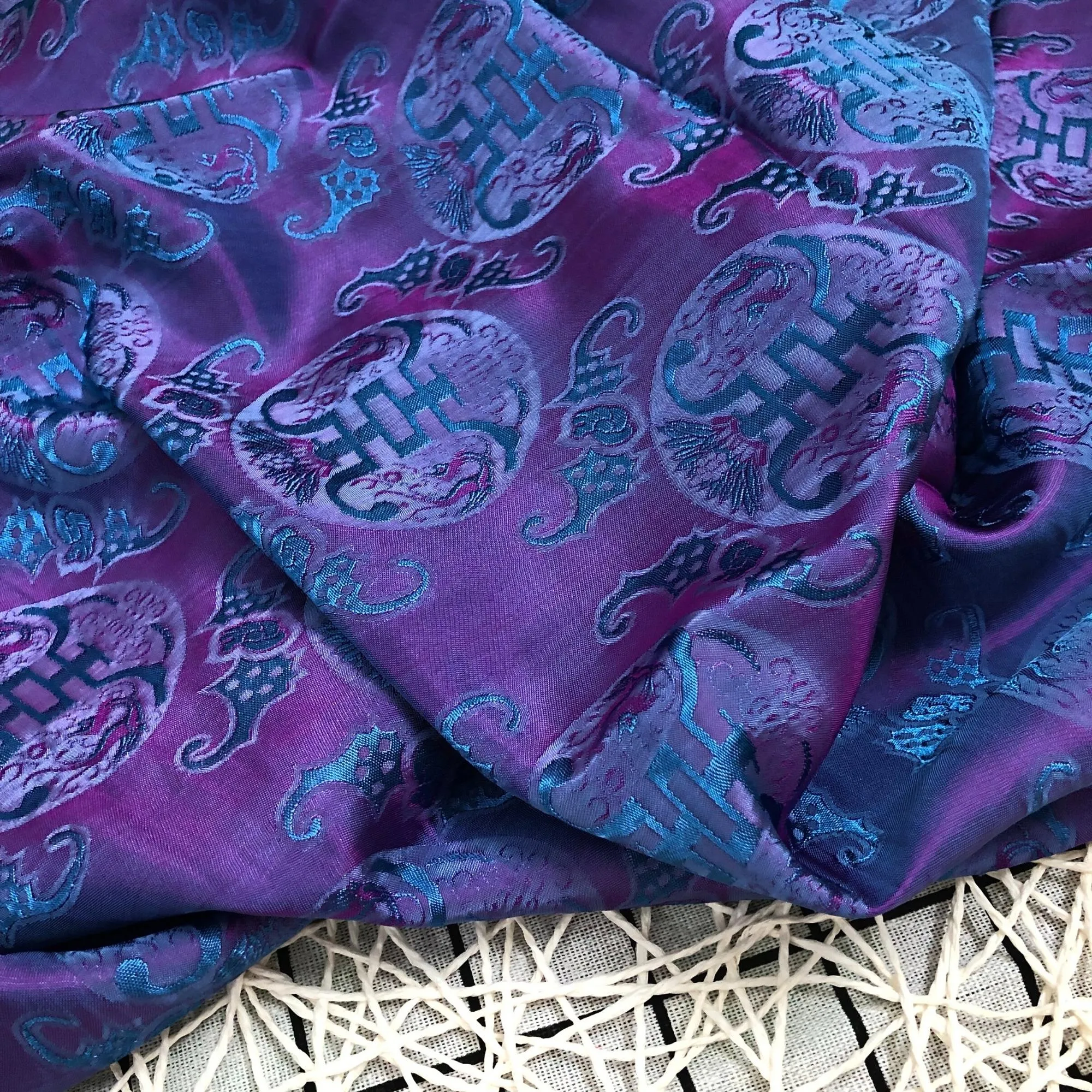 PATTERN MULBERRY SILK fabric by the yard - Purple pattern silk - Handmade fabric – Dress making – Silk for sewing - Gift for her