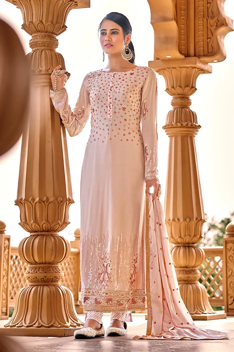 Peachy Pink Georgette Viscose Embroidered Salwar Suit