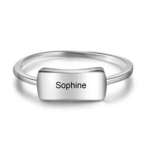 Personalized 925 Sterling Silver Bar Ring - Custom Name Engraving Stylish Ring For Modern Women