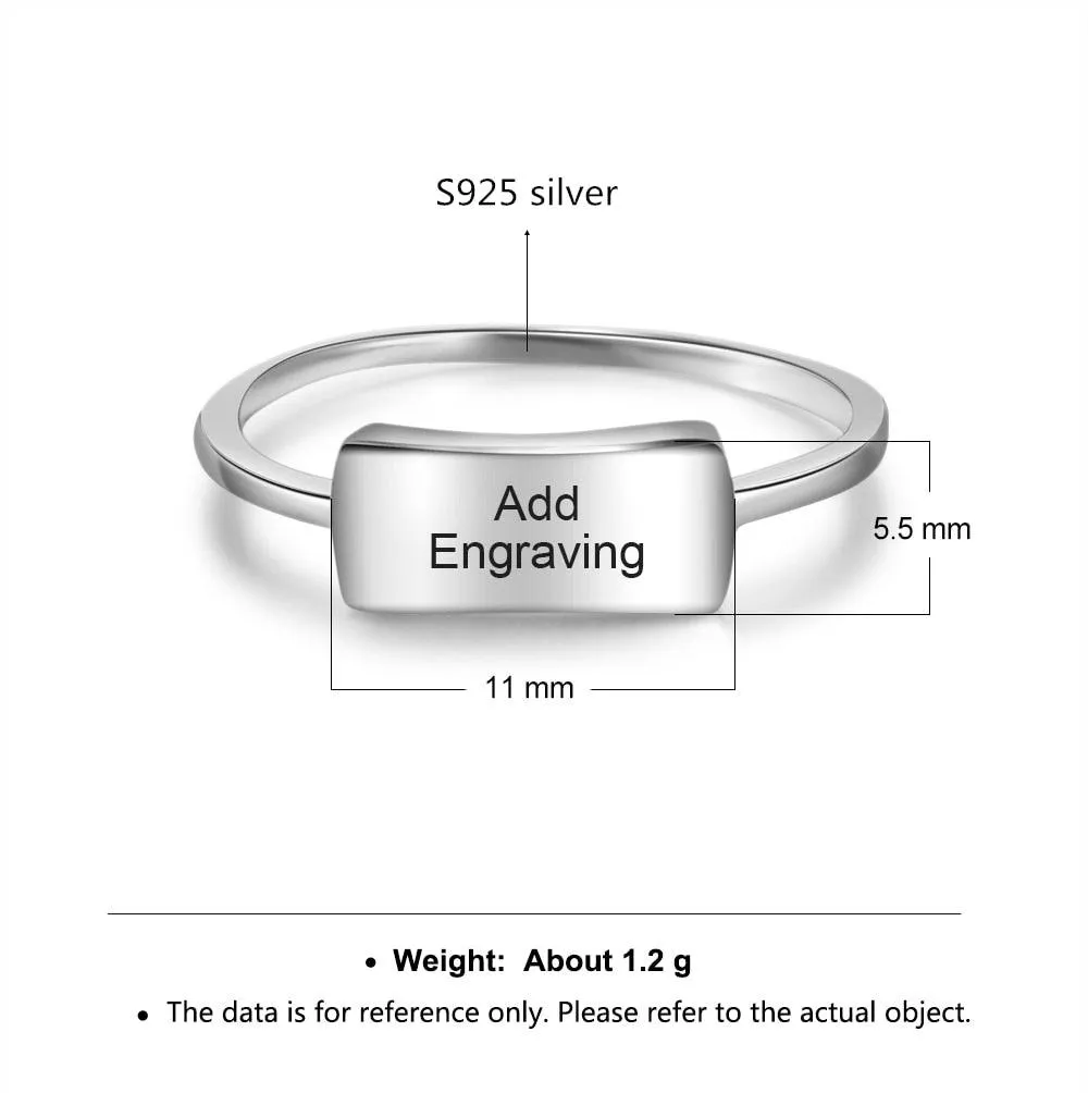 Personalized 925 Sterling Silver Bar Ring - Custom Name Engraving Stylish Ring For Modern Women