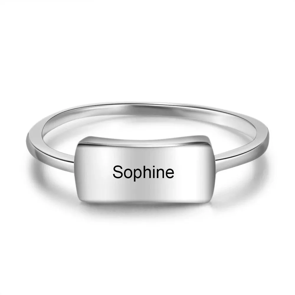 Personalized 925 Sterling Silver Bar Ring - Custom Name Engraving Stylish Ring For Modern Women