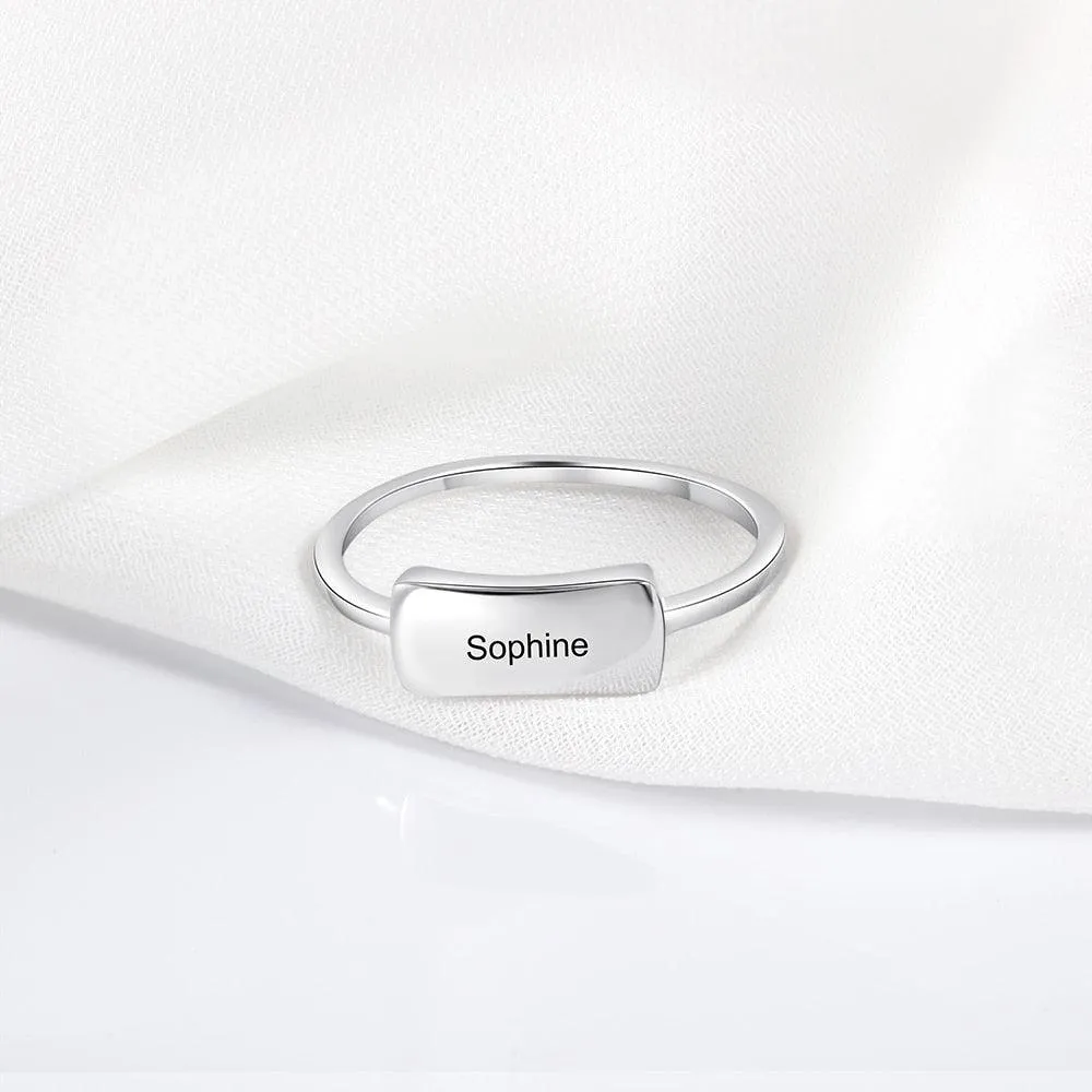 Personalized 925 Sterling Silver Bar Ring - Custom Name Engraving Stylish Ring For Modern Women