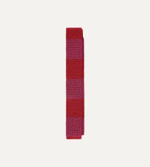 Pink and Red Knitted Silk Solid Colour Tie