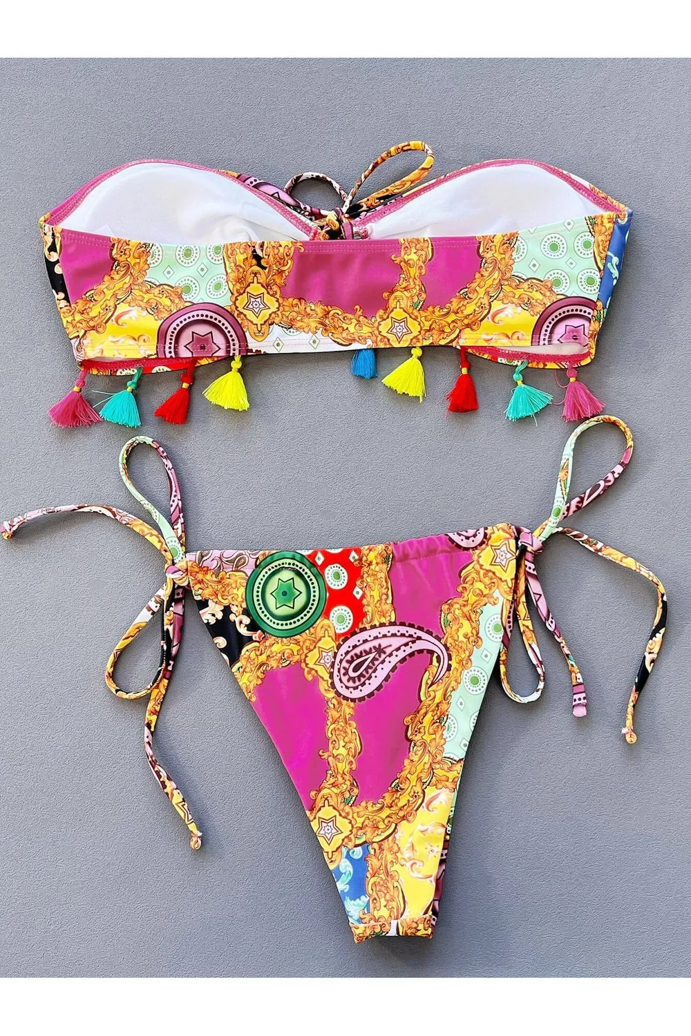 Printed Tied Strapless Bikini Set